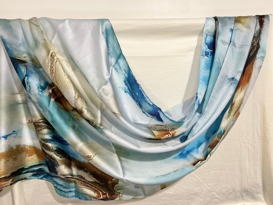 Blue white Satin Hijab