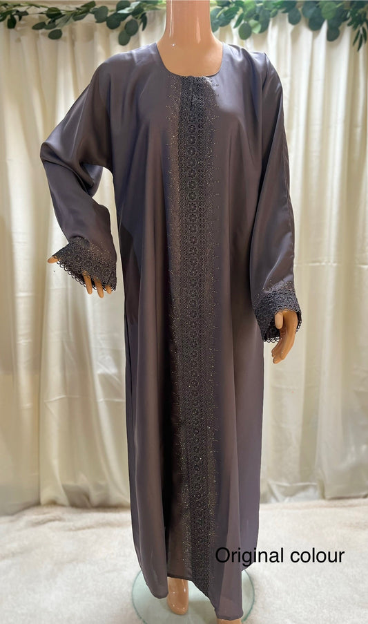 PREMIUM SLATE GREY LACE ABAYA
