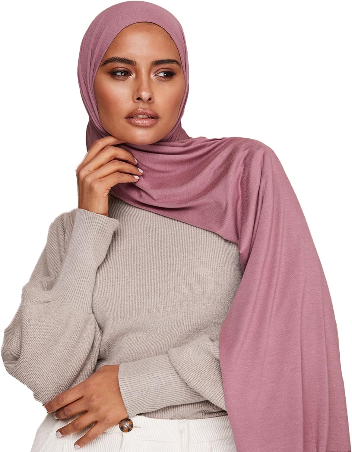 Premium jersey hijab made from soft, stretchy fabric for everyday wear.