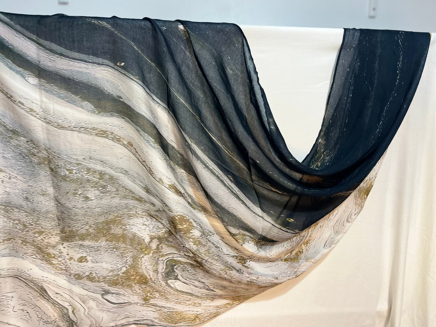 Shimmer Drift Printed Modal Hijab with elegant double-sided shimmer design in soft neutral tones