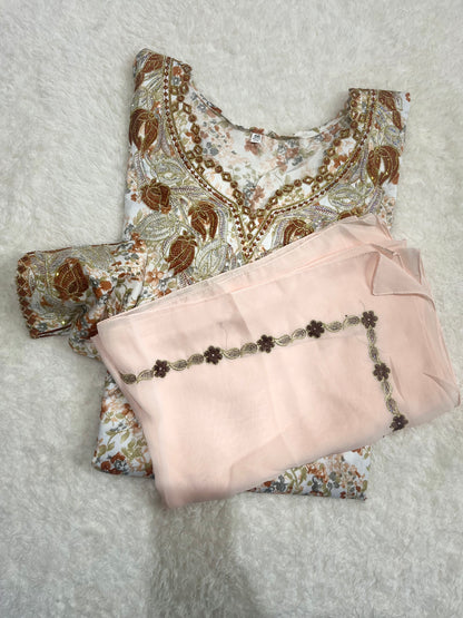 Luxury Desert Rose Mukhawar with intricate embroidery and flowing silhouette