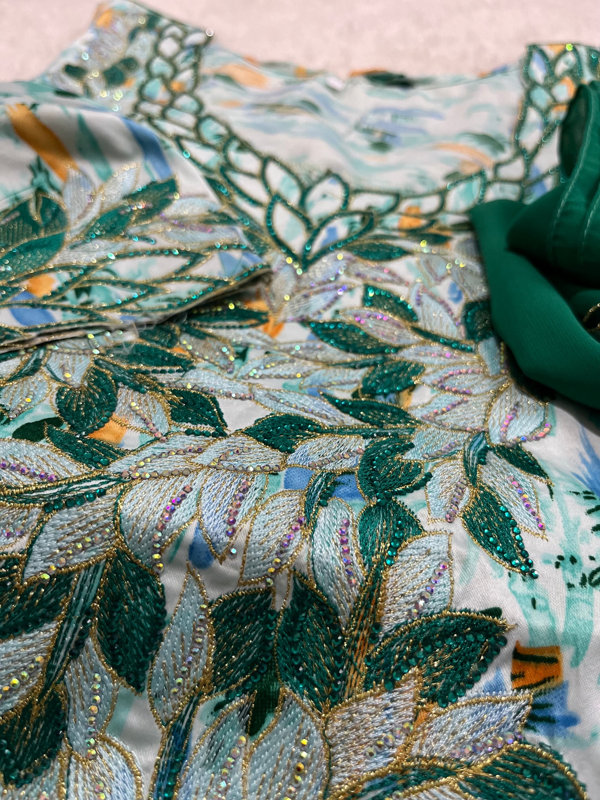 Emerald Bloom Arabic style embroidered kaftan for women modest fashion UK