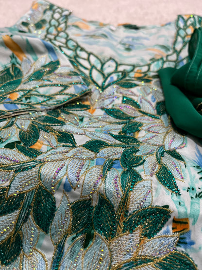 Emerald Bloom Arabic style embroidered kaftan for women modest fashion UK