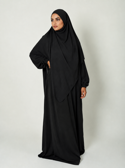 Matching khimar and abaya set made from soft lightweight crepe fabric