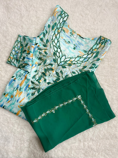 Elegant green Mukhawer modest wear inspired by Dubai Gulf fashion