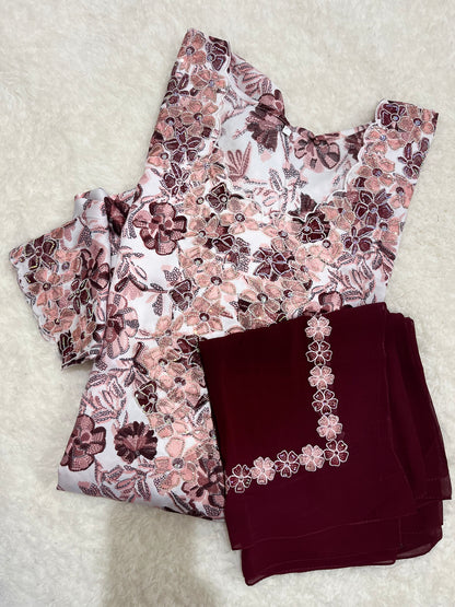 Elegant burgundy Mukhawer inspired by Dubai Gulf modest fashion