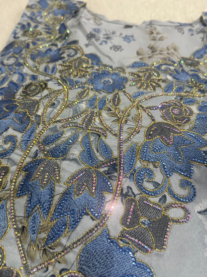 Elegant sapphire blue Mukhawer inspired by Dubai Gulf fashion