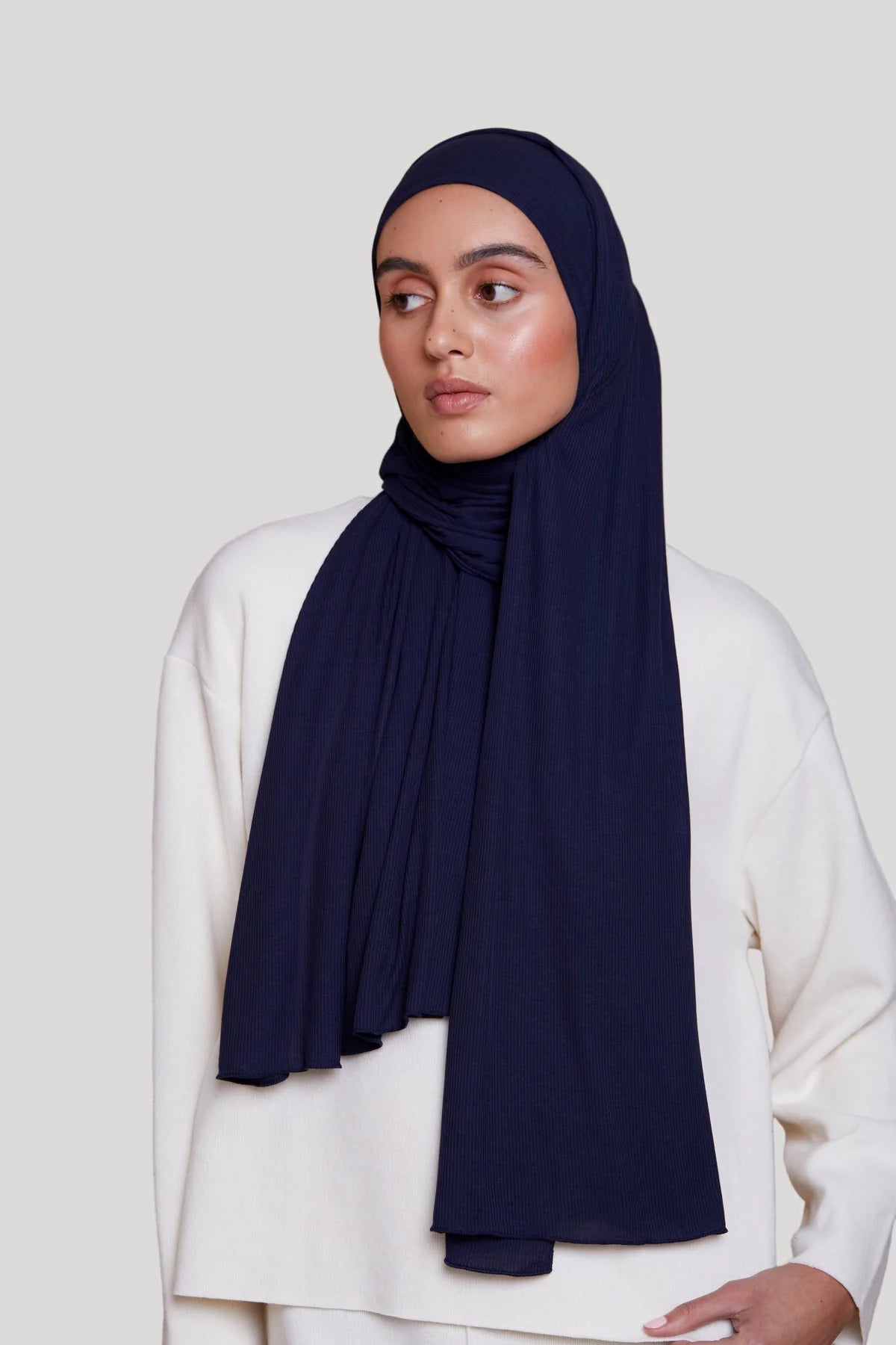 Lightweight bamboo ribbed jersey hijab designed for all day comfort
