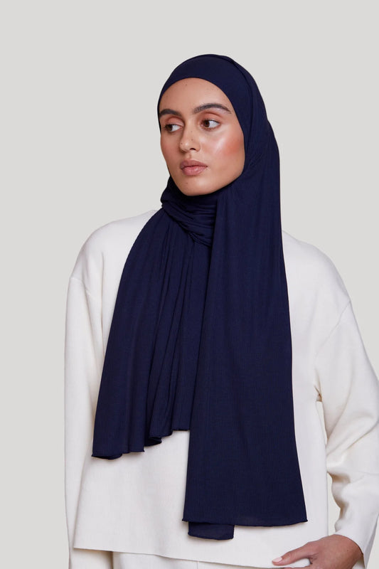 Lightweight bamboo ribbed jersey hijab designed for all day comfort