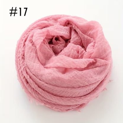 Close up of very soft crinkle cotton hijab showing textured fabric detail